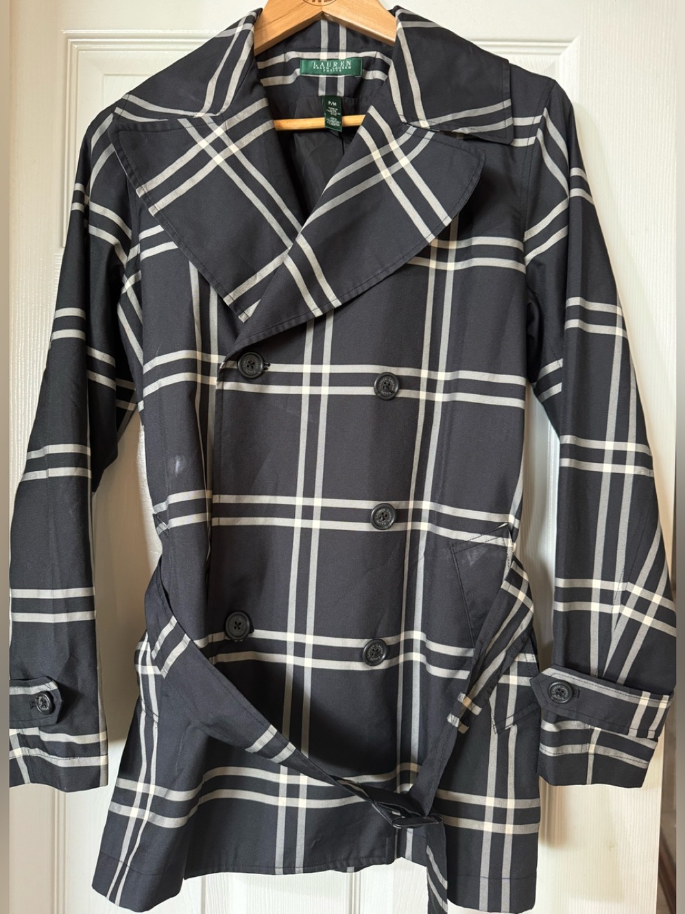 Ralph Lauren Black and white Plaid Double-Breasted Trench Coat